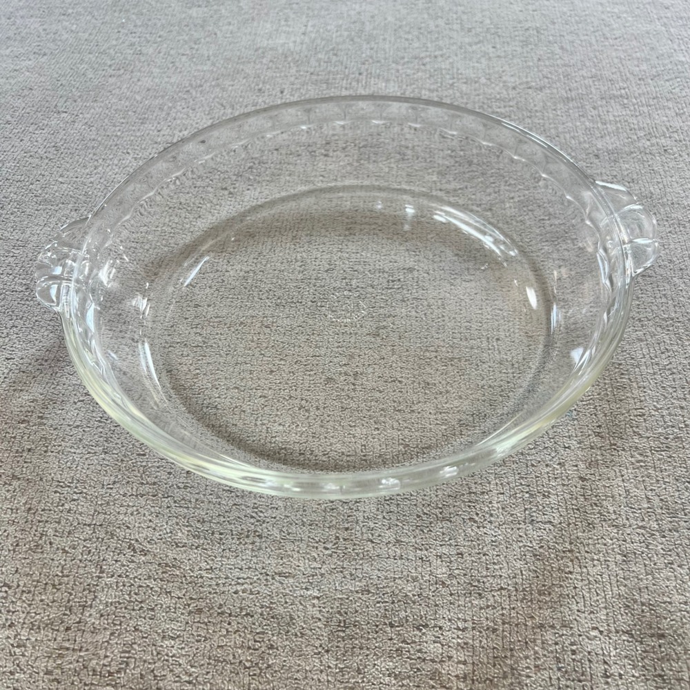 Vintage Pyrex 229 Clear Glass 9.5 Inch Pie Plate Scalloped Handles Made in USA